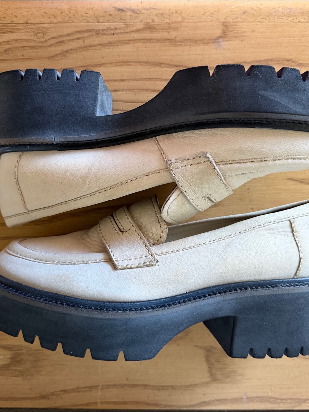 Free People Lyra Lug Sole Loafer Pearl Sand Cream Chunky Platform Shoe Size 8 - Picture 5 of 13